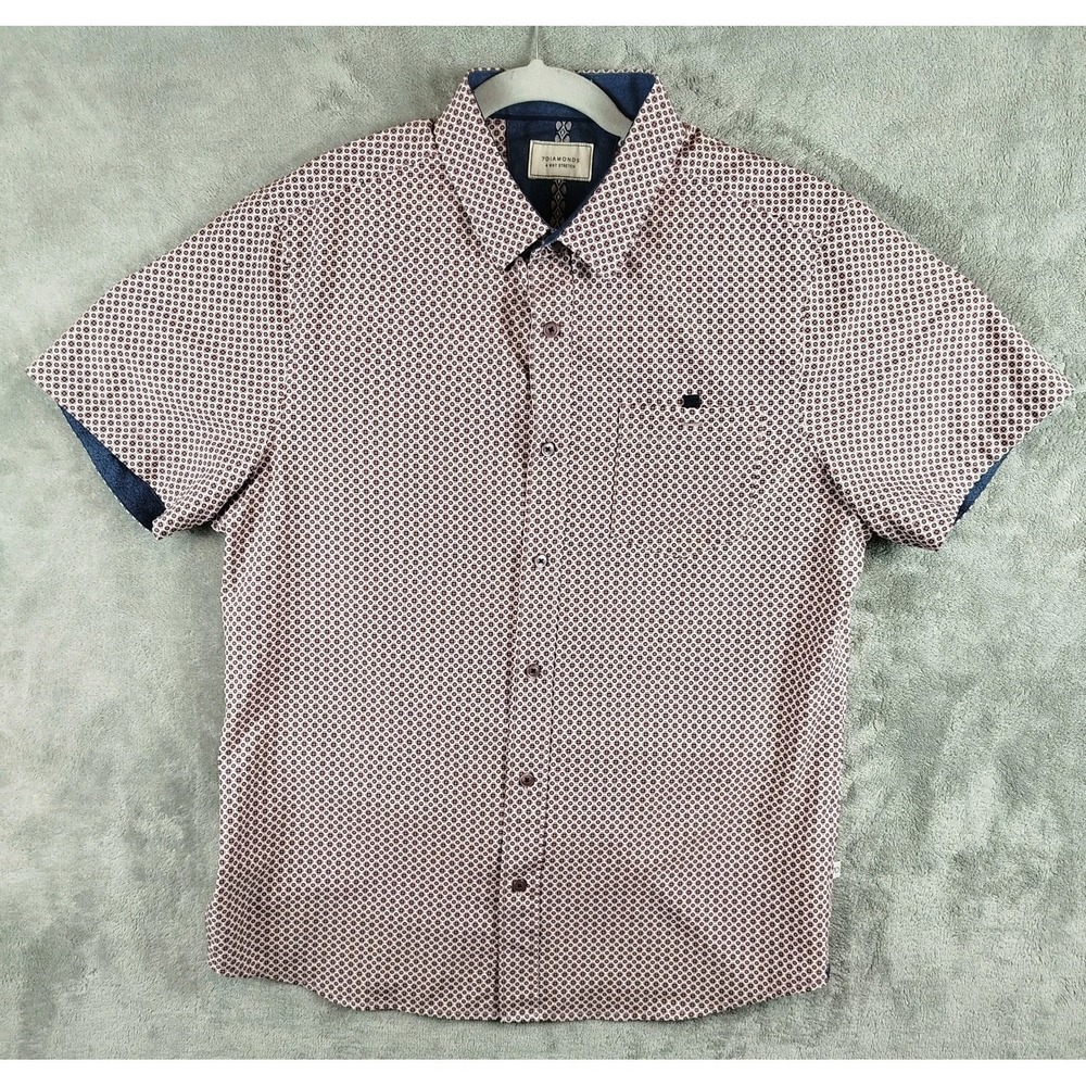 7 Diamonds Shirt Mens Medium Orange‎ 4 Way Stretch Short Sleeve Geometric Pocket